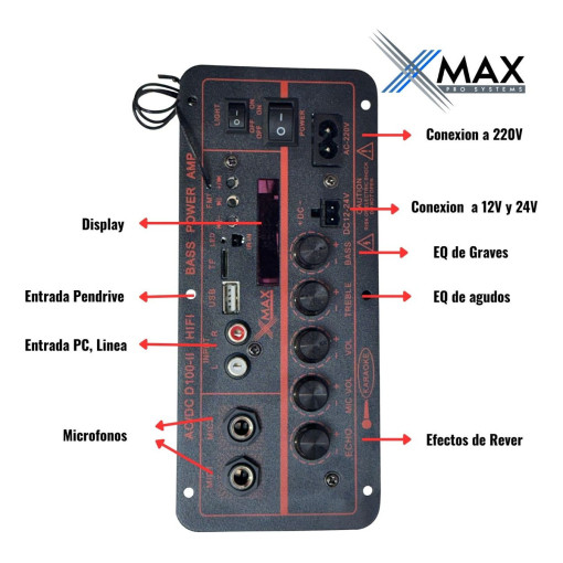 Modulo Amplificador Xmax Para Bafle 200w Bluetooth 220v 12v 10 D 746185 MLA102666491039 122025 F 510x502 sqt