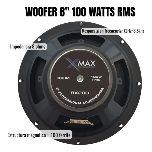 Parlante 8 Pulgadas Xmax 8x200 100w Rms Bobina 1 Woofer 10 D 600377 MLA107428118437 022026 F 510x517 sqt