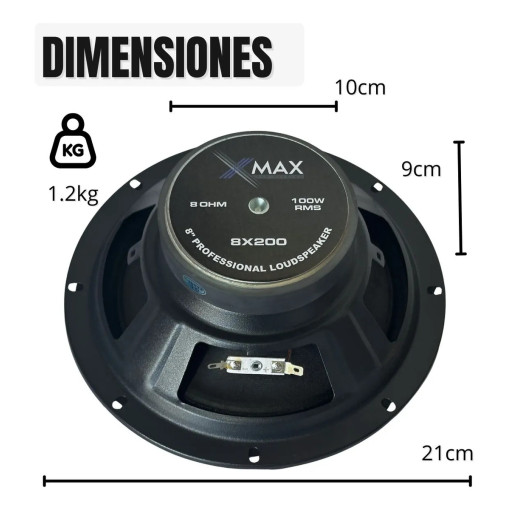 Parlante 8 Pulgadas Xmax 8x200 100w Rms Bobina 1 Woofer 11 D 682624 MLA107428118439 022026 F 510x539 sqt