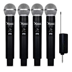 Kit 4 Micrófono Inalambrico Xmax Recargable Uhf Karaoke 50m
