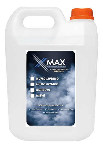 Líquido Para Máquina De Humo Xmax Liviano 5 Litros Ecológico 1 Líquido Para Máquina De Humo Xmax Liviano 5 Litros Ecológico