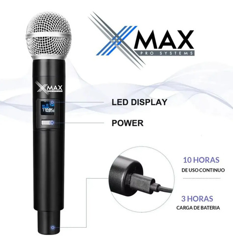 Kit 2 Micrófono Inalambrico Xmax Recargable Uhf Karaoke 50m 3 Kit 2 Micrófono Inalambrico Xmax Recargable Uhf Karaoke 50m - Imagen 3
