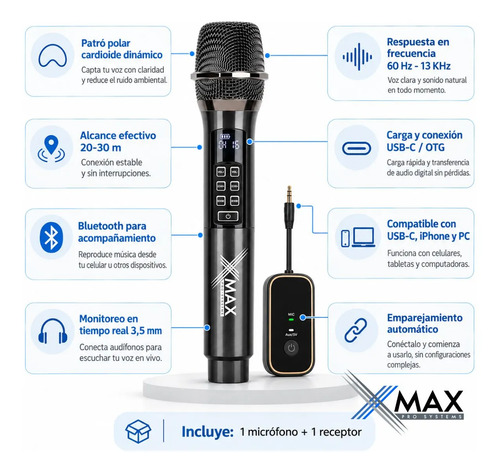 Micrófono Inalámbrico Xmax Bluetooth Karaoke Streaming Usb-c 4 Micrófono Inalámbrico Xmax Bluetooth Karaoke Streaming Usb-c - Imagen 4