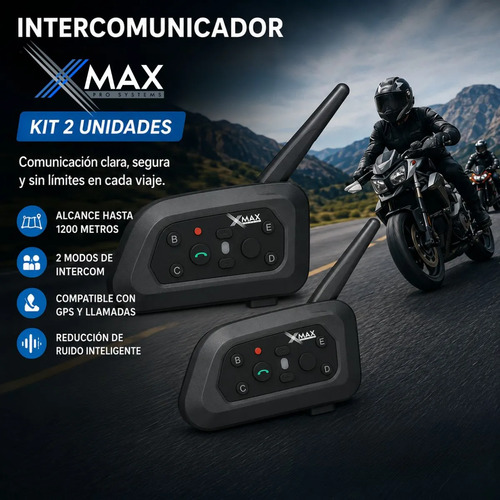 Kit X2 Intercomunicador Xmax Moto Bluetooth 1200m Ip65 Casco 2 Kit X2 Intercomunicador Xmax Moto Bluetooth 1200m Ip65 Casco - Imagen 2